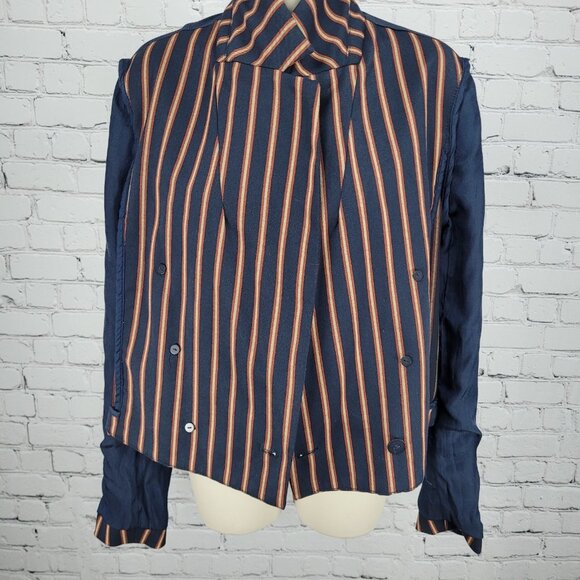 Free People Navy Striped Double Breasted Buttoned Cropped Jacket Small S - Picture 8 of 16